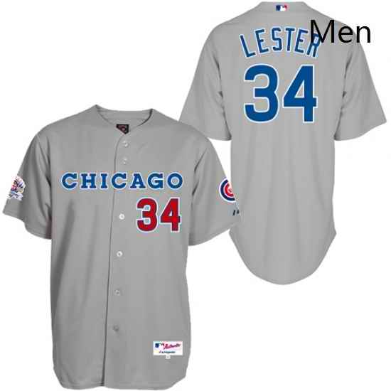 Mens Majestic Chicago Cubs 34 Jon Lester Replica Grey 1990 Turn Back The Clock MLB Jersey